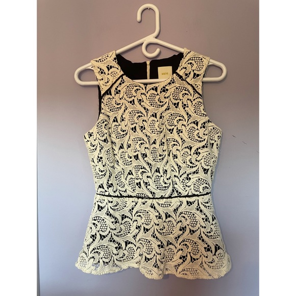 Anthropologie Maeve Scrolling Lace peplum top - Picture 3 of 5